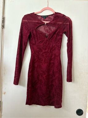Haute Monde Long Sleeve Cutout Bodycon whimsigoth mini Dress in Burgundy